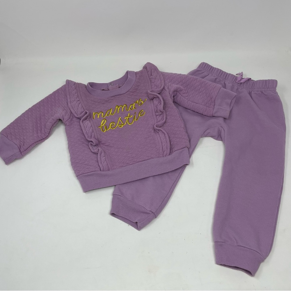 Baby 2pc Purple Mama’s Bestie Quilted Ruffle Sweatsuit Size 12m